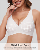 Shesways® Seamless Deep V Wireless Push-Up Bra – Scalloped, Soft Support, Back Smoothing Bralette