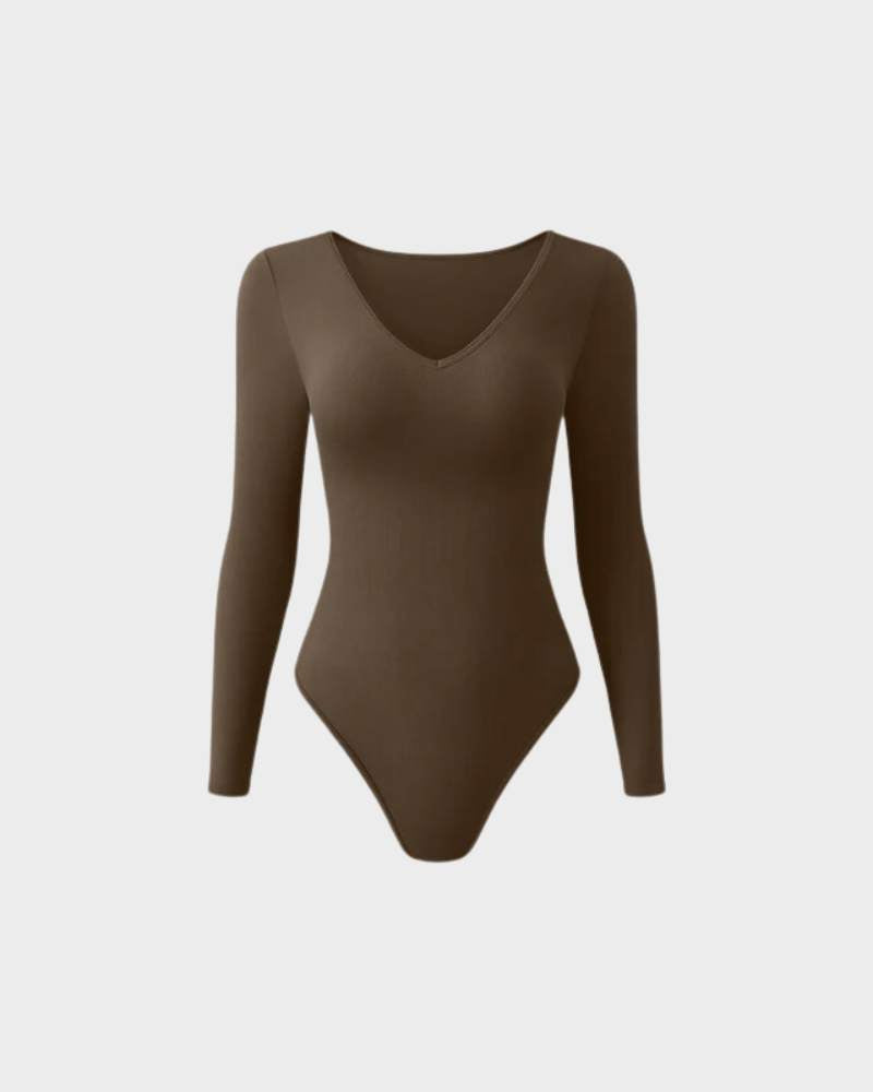 ShesWays® Sexy Ribbed V Neck Long Sleeve Bodysuits