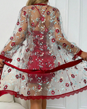Floral Embroidery V-Neck Halter Backless Slim Fit Nightgown Sheer Mesh Cutout Sexy Babydolls