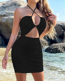 Shesways® Ruched Cut-Out Bodycon Mini Dress – Sleeveless Party & Clubwear