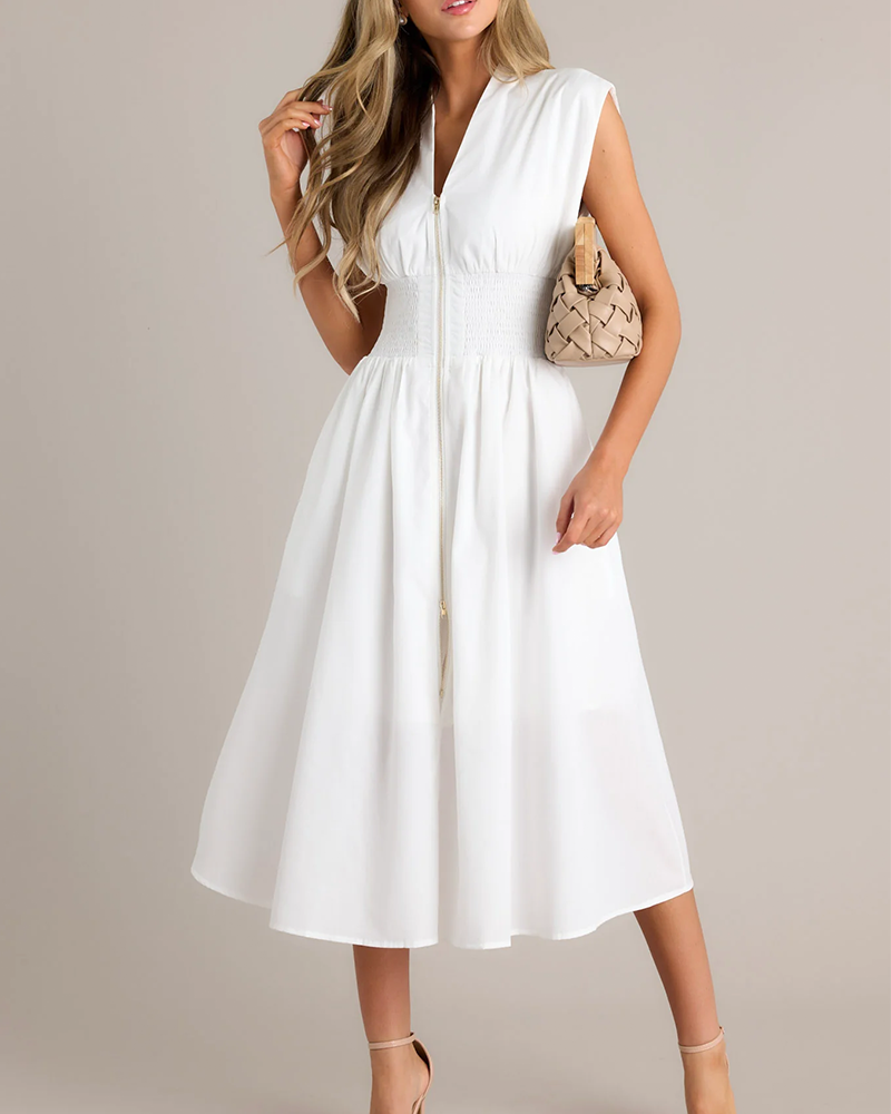Shesways® Zip-Front Midi Dress
