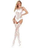 Plus Size Lace Halter Fishnet Bodysuit – Stretchy Floral One-Piece with Open Crotch