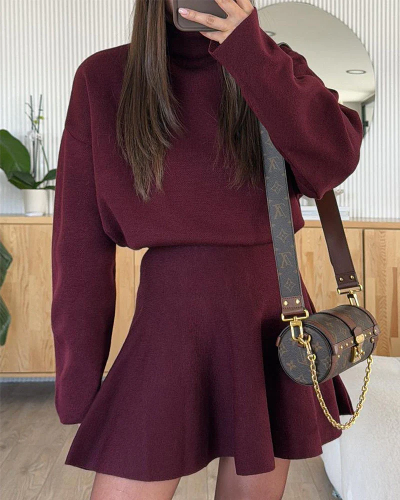 Women's Half-High Neck Long Sleeve Knit Sweater Dress