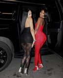 See-Through Strapless Lace Bodycon Dress & Stockings Set