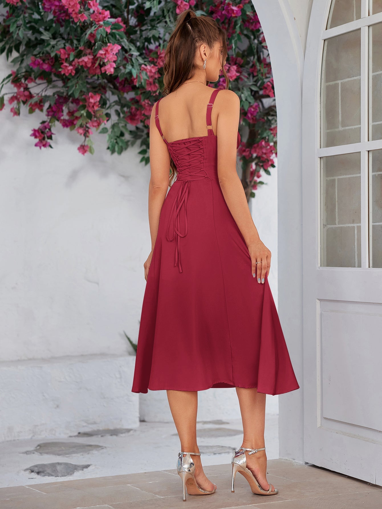 Shesways® Ruched Bust Split Thigh Cami Dress