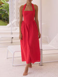 Shesways® Ruched Halter Neck Midi Dress