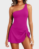 Shesways® One-Shoulder Skirted Swimdress
