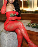 See-Through Strapless Lace Bodycon Dress & Stockings Set