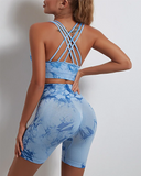 Shesways® Seamless Tie-Dye Yoga Set – Push-Up Sports Bra & High-Waist Shorts