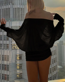 Off Shoulder Sheer Ruched Long Sleeve Dress