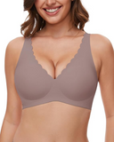 Shesways® Seamless Deep V Wireless Push-Up Bra – Scalloped, Soft Support, Back Smoothing Bralette