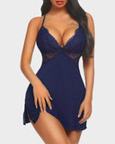 Shesways® Lace Trim Babydoll Sleep Dress with Slit Teddy Lingerie