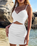 Shesways® Cut-Out Ruched Bodycon Mini Dress – Sexy Sleeveless Clubwear