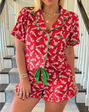Candy Cane Print Button Pajama Set