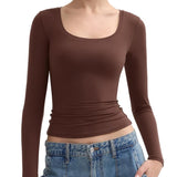 Women’s Double Layer Scoop Neck Long Sleeve Top