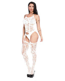 Plus Size Lace Halter Fishnet Bodysuit – Stretchy Floral One-Piece with Open Crotch