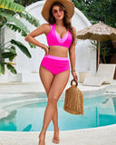 Shesways® Stylish High Waist Ruched Color Block Bikini Set