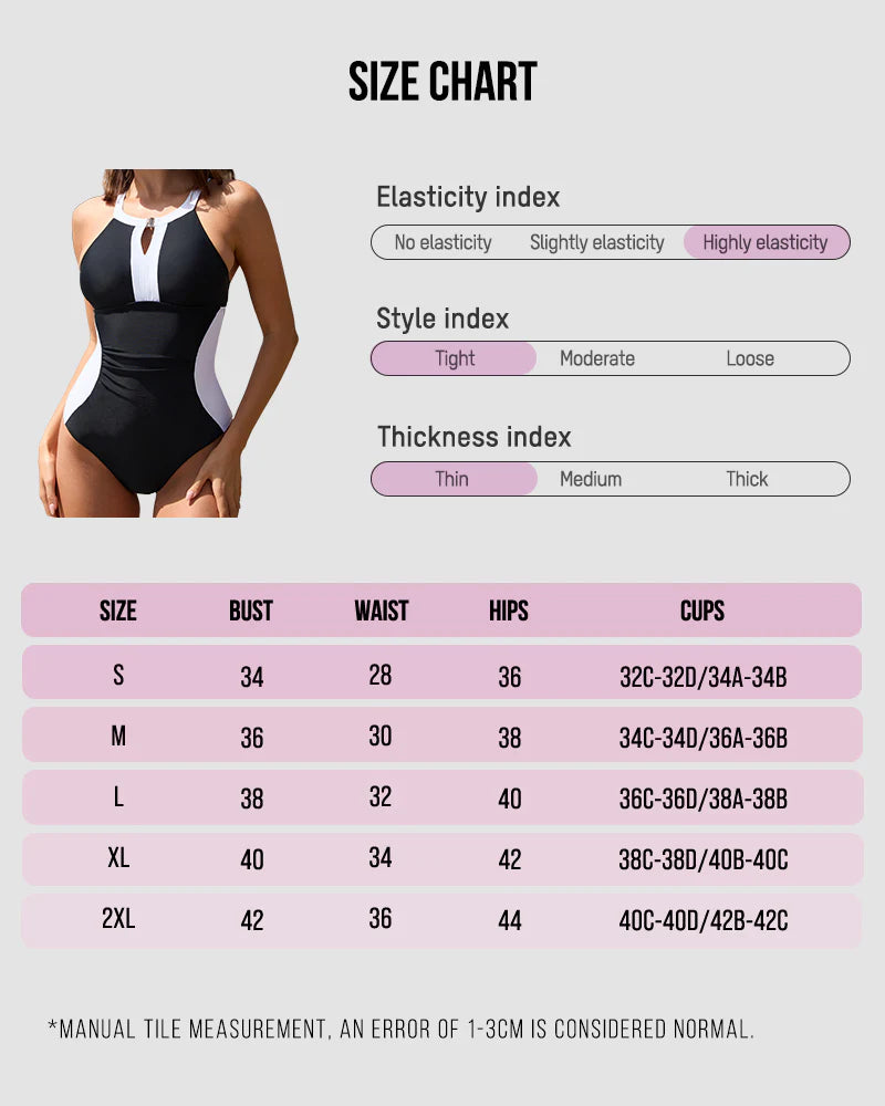 Shesways® Hourglas Retro Color Block Full-Coverage Tummy Control Swimsuit