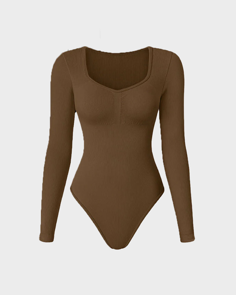 Seamless Long Sleeve V-Neck Sculpting Bodysuit