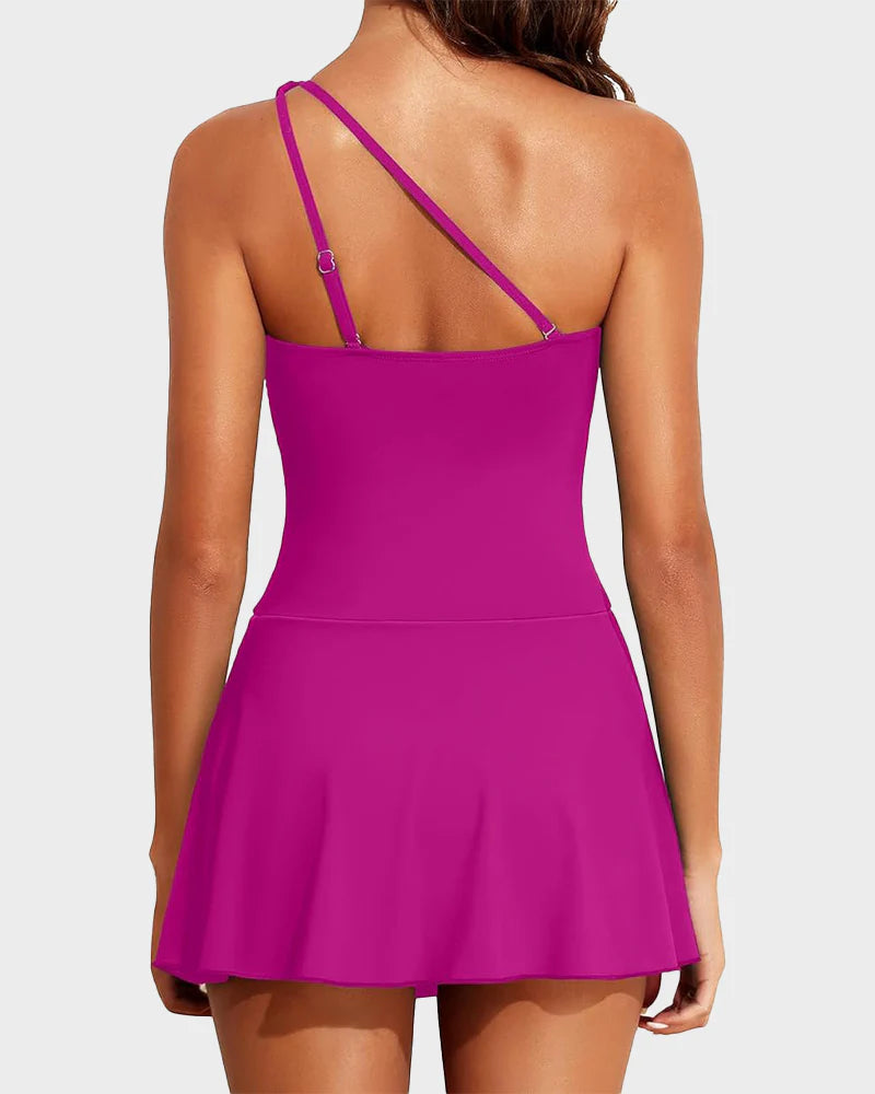 Shesways® One-Shoulder Skirted Swimdress