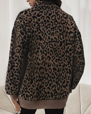 Women’s Casual Zip-Up Leopard Print Long Sleeve Sweatshirt for Fall