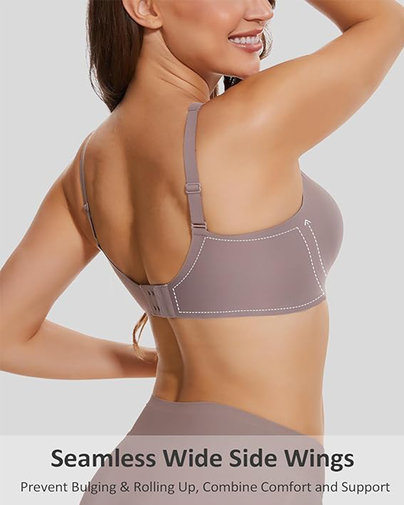 Shesways® Seamless Deep V Wireless Push-Up Bra – Scalloped, Soft Support, Back Smoothing Bralette