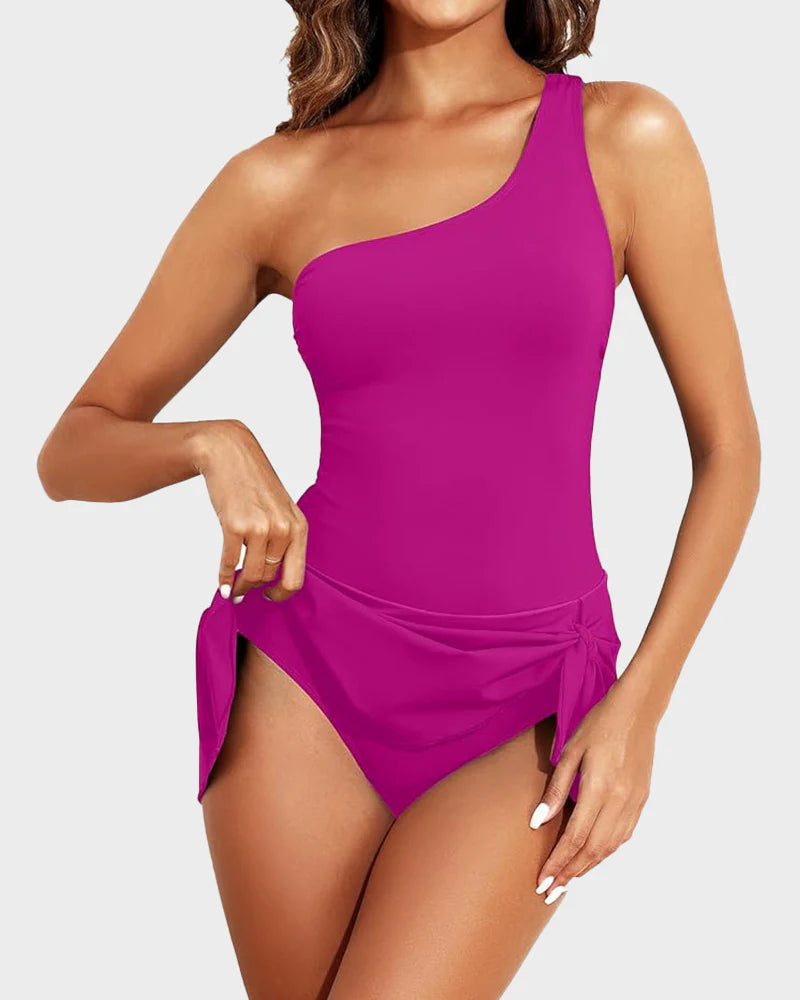 Shesways® One-Shoulder Skirted Swimdress