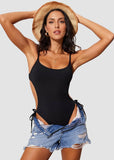 Scoop Neck Backless One Piece Swimsuit – Adjustable Straps, Fully Lined