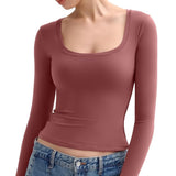 Women’s Double Layer Scoop Neck Long Sleeve Top