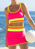 Color Contrast Patchwork Nylon Sporty 3 Piece Bikini Sets