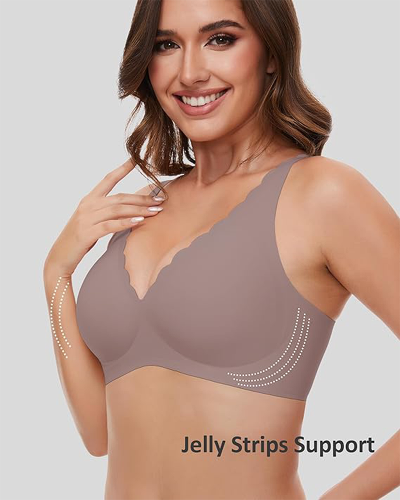 Shesways® Seamless Deep V Wireless Push-Up Bra – Scalloped, Soft Support, Back Smoothing Bralette