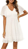 Shesways® Elegant Ruffle Smocked Mini Dress – V Neck