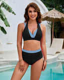Shesways® Stylish High Waist Ruched Color Block Bikini Set