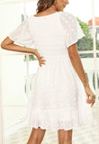 Shesways® Elegant Ruffle Smocked Mini Dress – V Neck