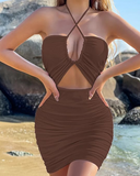 Shesways® Ruched Cut-Out Bodycon Mini Dress – Sleeveless Party & Clubwear