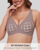 Shesways® Seamless Deep V Wireless Push-Up Bra – Scalloped, Soft Support, Back Smoothing Bralette