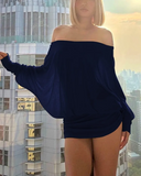 Off Shoulder Sheer Ruched Long Sleeve Dress