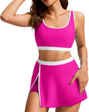 Sporty Color Block Side Slit Skirted Bikini Set