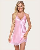 Shesways® Satin Lace Chemise Full Slips Sleepwear