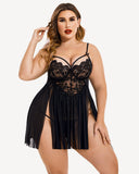 Plus Size V Neck Mesh Side Slit Babydolls