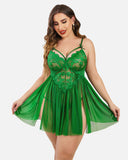 Plus Size V Neck Mesh Side Slit Babydolls