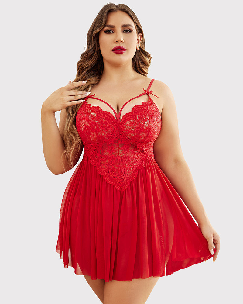 Plus Size V Neck Mesh Side Slit Babydolls