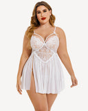 Plus Size V Neck Mesh Side Slit Babydolls