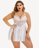 Plus Size V Neck Mesh Side Slit Babydolls