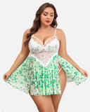 Plus Size V Neck Mesh Side Slit Babydolls