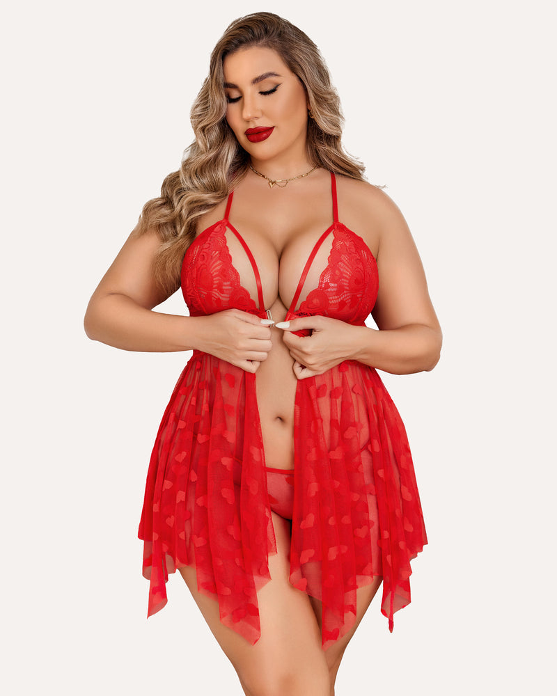 Shesways® Plus Size Lace Front Slit Nightdress