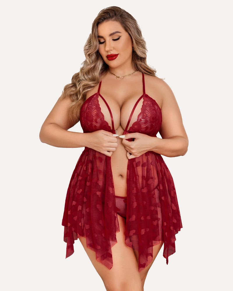 Shesways® Plus Size Lace Front Slit Nightdress