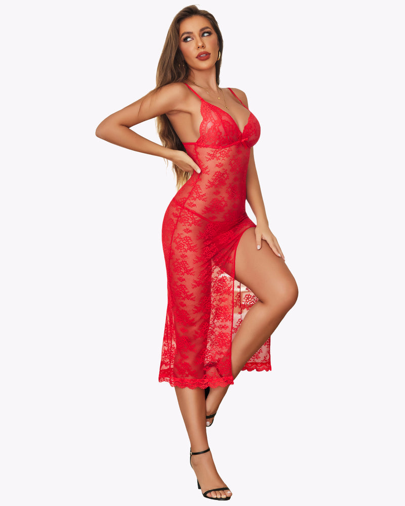 Shesways® Lace Nightdress Long Side Split Dress