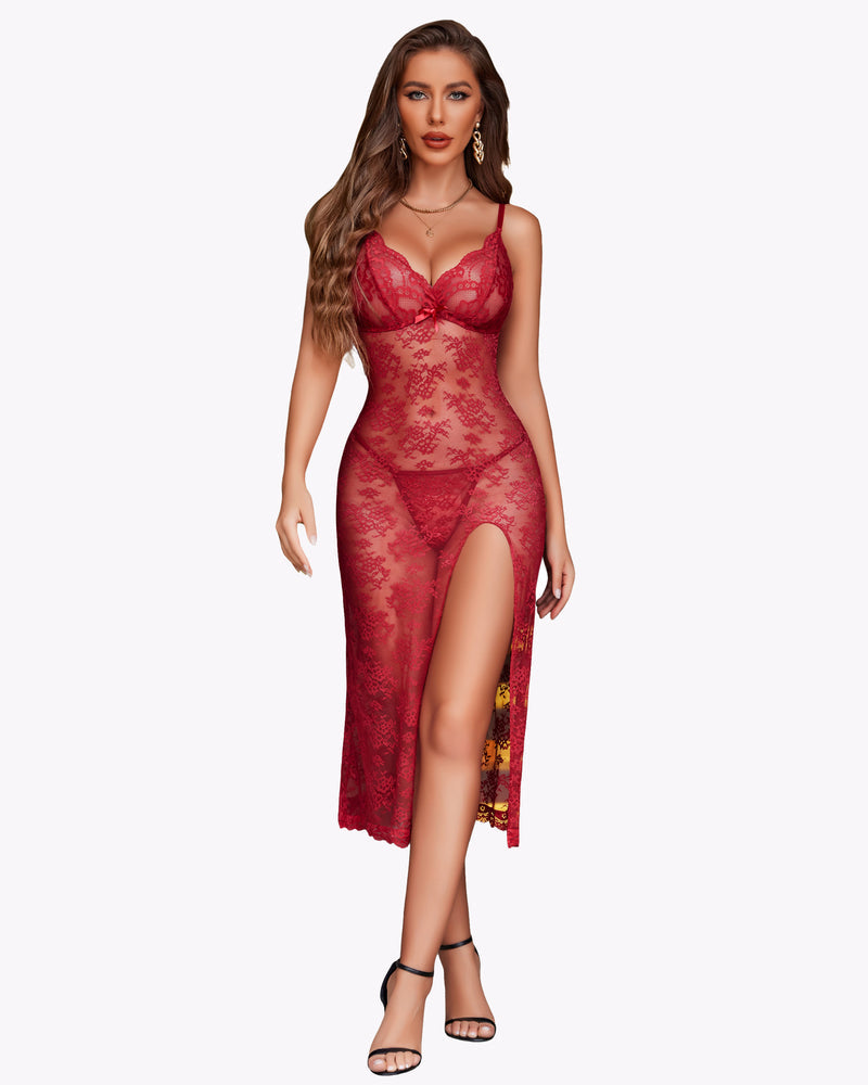 Shesways® Lace Nightdress Long Side Split Dress