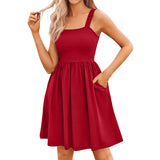 Shesways® Square-Neck A-Line Sundress – Flirty Pockets & Summer Breeze Ready